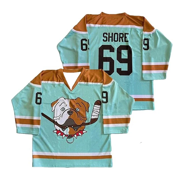 

Shoresy Shore 69 Sudbury Blueberry Bulldogs Hockey Jersey Green V-Neck Long Sleeve Sport Shirt Fashion Clothes