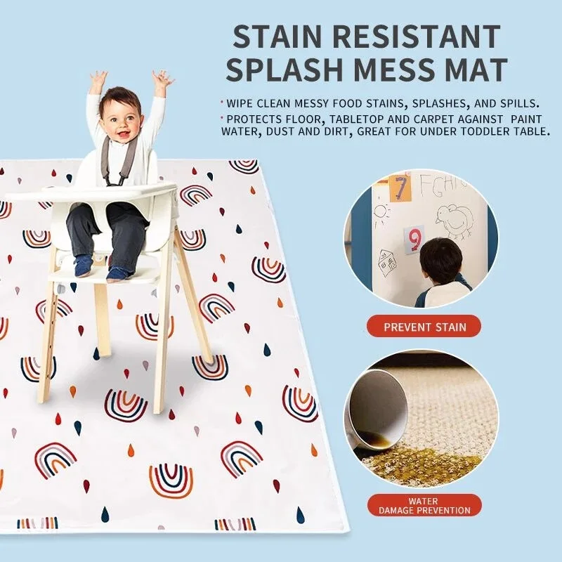 

110*110CM Waterproof High Chair Mat Spil Mat With Anti-Slip Multifunctional Foldable Baby Playing Mat Floor Protector For Kids