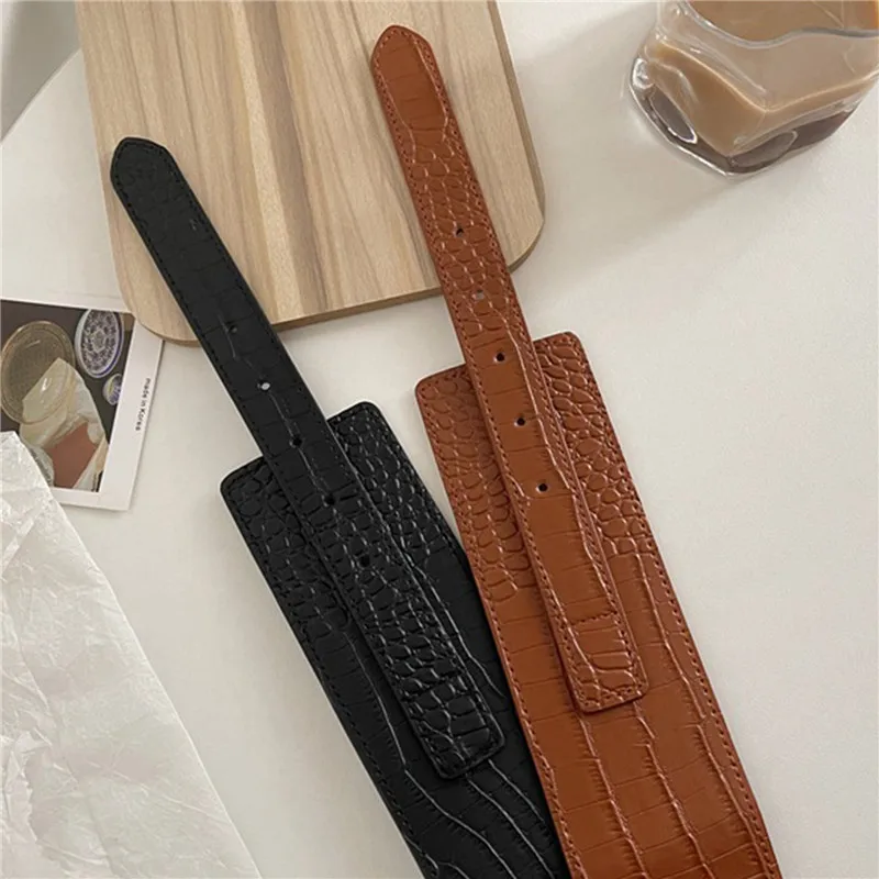Ladies Belt Crocodile Pattern Pu Leather Wide Belt Coat Dress Coat Corset Fashion Designer Brand Belts For Women_voghion.com