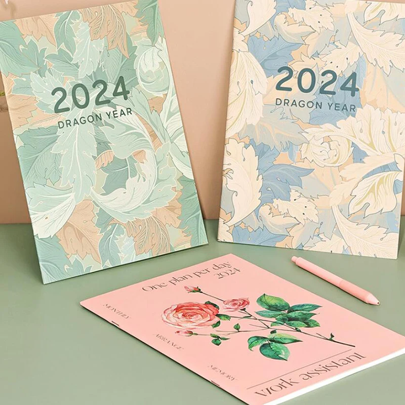 1pcs 2024 캘린더 플래너 노트 365일 메모장 주간 목표 습관 추적기 카와이 일정 플래너 다이어리 일정 정리 도구