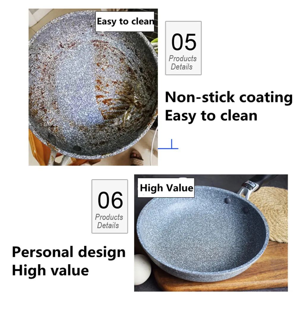 Durable Stone Frying Wok Pan Non-stick Ceramic Pot Induction Fryer Steak Cooking Gas Stove Skillet Cookware Tool for Kitchen Set
