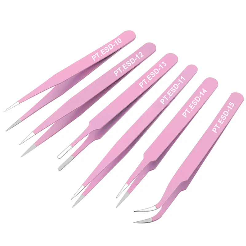 ESD Anti-Static Tweezers 6PCs Precision Maintenance Industrial Repair Curved Tool Home Working Model Making Hand