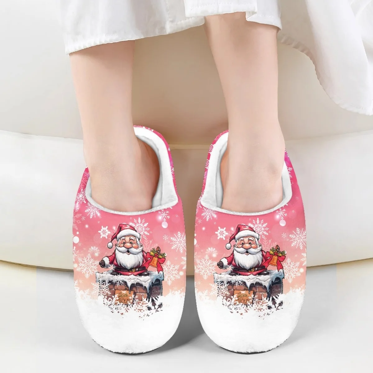 

Тапочки детские зимние фланелевые, мягкие хлопковые, с рождественским рисунком Санта-Клауса, дышащие, для улицы, путешествий, для мальчиков и девочек, плюшевые