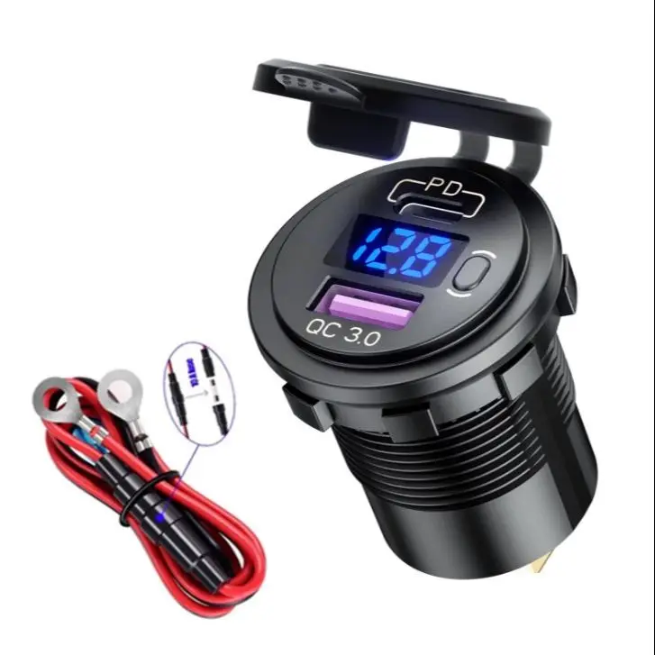 Presa di ricarica per auto 12V USB C in alluminio, presa USB 12 volt, porta U-S-B