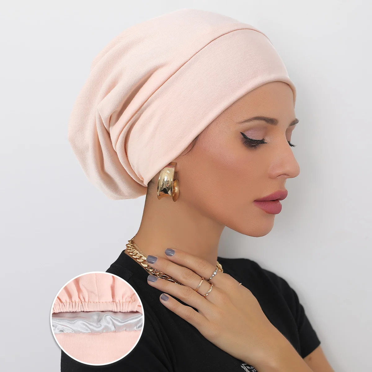 Women Soft Satin Lining Muslim Turban Hat Sleep Cap Cancer Chemo Hat Beanie Headwrap Hair Loss Bonnet Arab India Caps