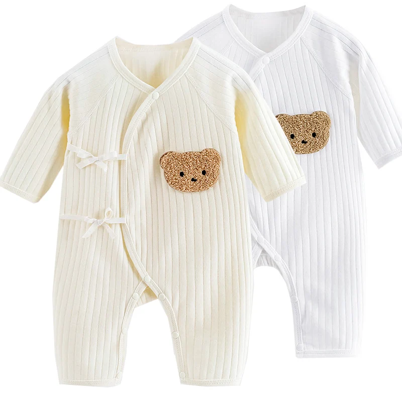 Baby Rompers Baby Jumpsuit Cotton Jumpsuit Baby Clothing Cotton Onesies Boys Girls One Piece Outfit 100% Cotton Newborn Baby Long Sleeve Romper Infant Solid Knitting Thin Jumpsuit for Seasons