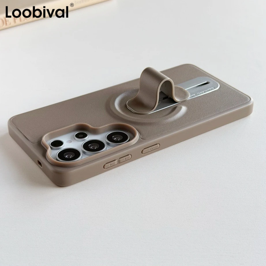 Magnetic PU Leather Luxury Shockproof Phone Case with Adjustable Ring and Creative Bracket