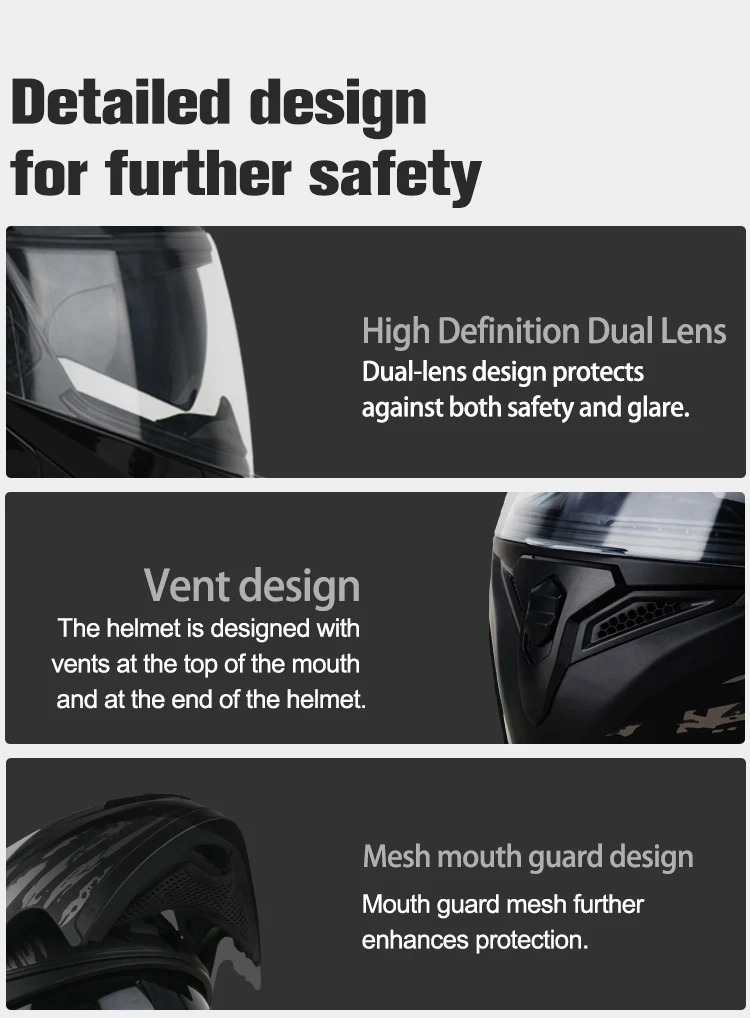Professional motorcycle helmet with dual lens safety protection system