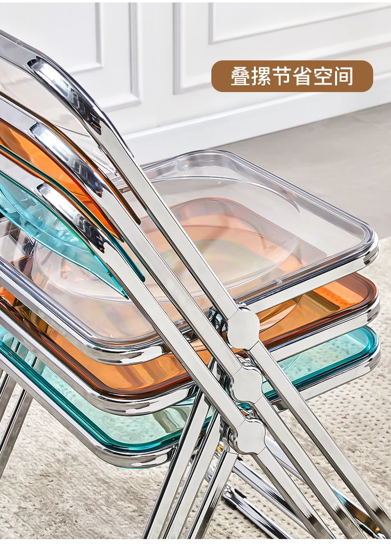 Description Picture 4 of itemAcrylic Folding Dining Chair Modern Chrome Legs Clear Space Saving Dining Chairs Camping Minimalist Chaise Design Home Furniture