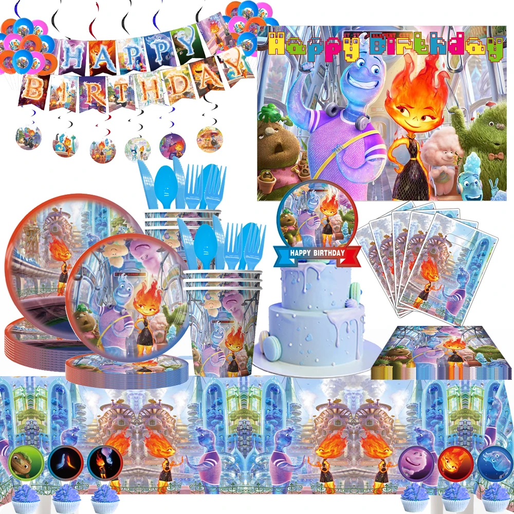 

Disney Elemental Party Decoration Tableware Paper Plate Gift Bag Tablecloth Balloon Birthday Theme Baby Shower Party Supplies