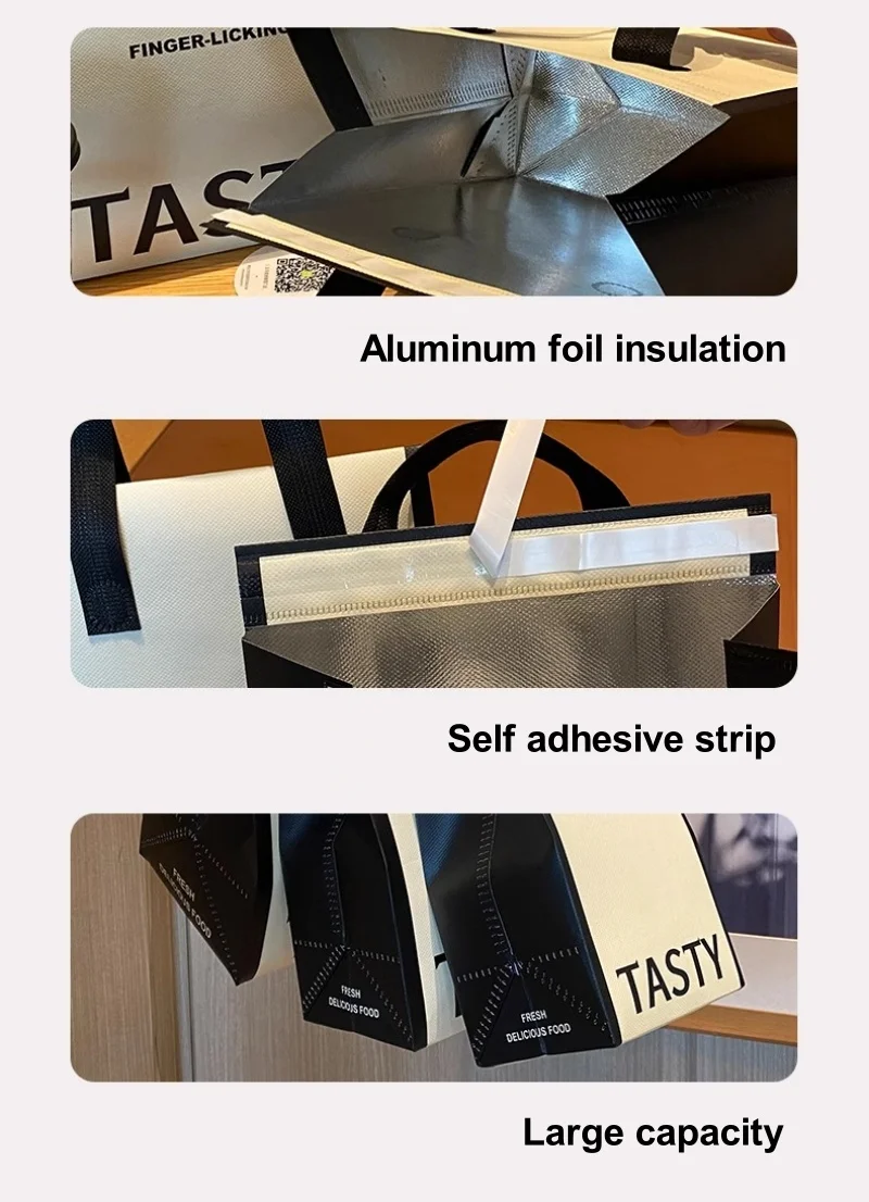 10pcs Non-Woven Insulated Tote Bags – Portable Reusable Fabric Pouches for Food, Cake, ... - SKU NWIT1834 - UGI Packaging