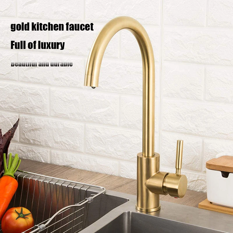 German Removable Shiny Gold Kitchen Sink Faucet Handle Hot Cold Mixer