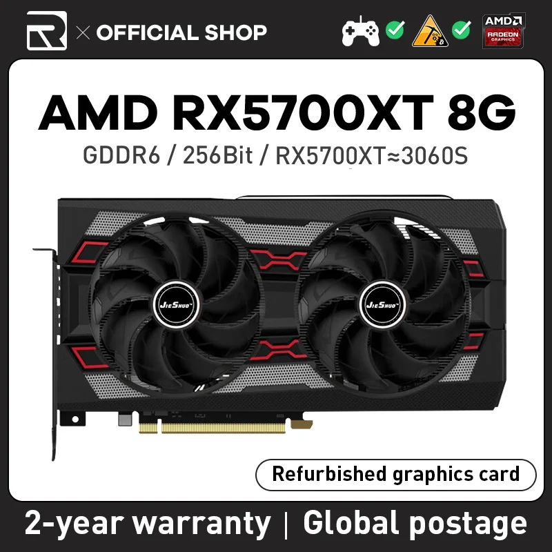 Видеокарта JIESHUO AMD RX 5700XT 8 Гб GPU GDDR6 PCI-E 4,0 256-bit RX5700XT 8G для настольного ПК, игровая офисная карта KAS RVN CFX ETH ET