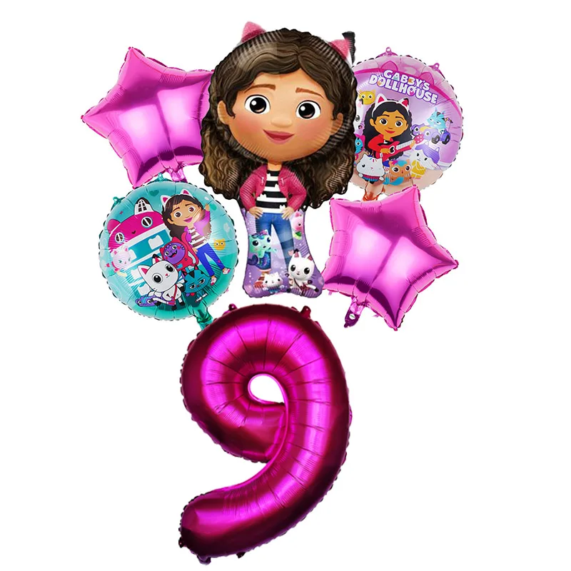 Gabby Dollhouse Balloons Set - 6pcs Cartoon Birthday Party Decorations