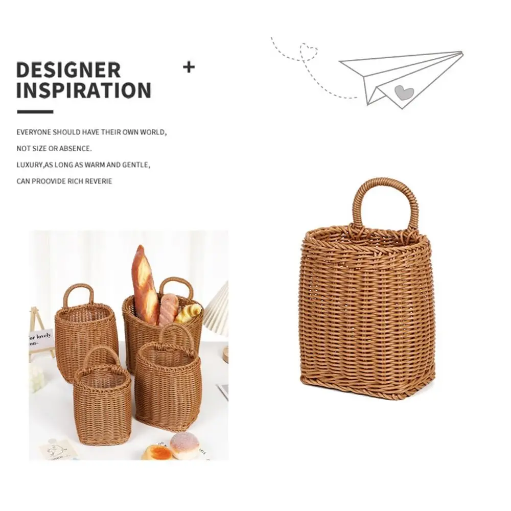 Description Picture 6 of itemImitation Rattan Kitchen Storage Basket Home Decoration with Handle Hand-woven Hanging Baskets Vegetable Fruit Flower Brown