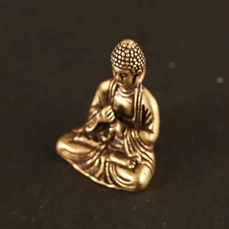 Mini Portable Vintage Brass Buddha Statue Pocket Sitting Buddha Figure Sculpture Home Office Desk Decorative Ornament