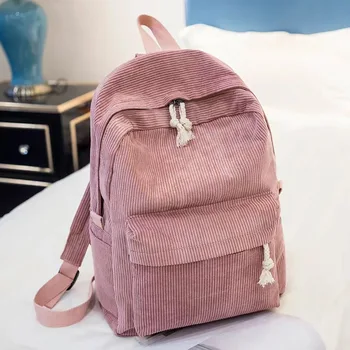 Zaino in velluto a coste, borse da scuola Academy Fashion per scuola media/alta e università, graziosi dettagli con nappe, borsa quotidiana casual versatile
