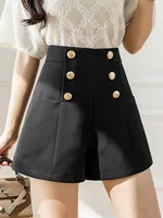 SMTHMA Casual Shorts For Women's 2026 New Summer High Waisted Shorts Versatile Gold Buttons Solid Wide Leg Pants - Image 6