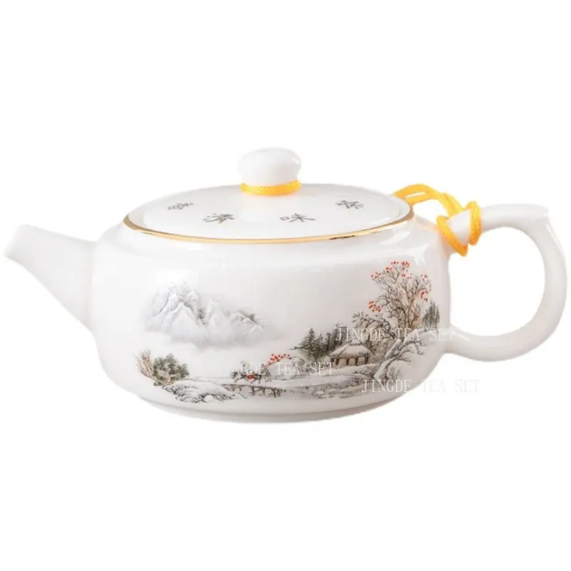 Chinese Teapot Xuejing Ceramic Small Capacity Teapot Household White Porcelain Teapot Underglaze Color Kung Fu Tea Set