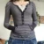 Women T Shirt y2k Aesthetic Striped Button Long Sleeve Tops with Pocket 2000s Clothing Slim Soft Tee Sweats Streetwear