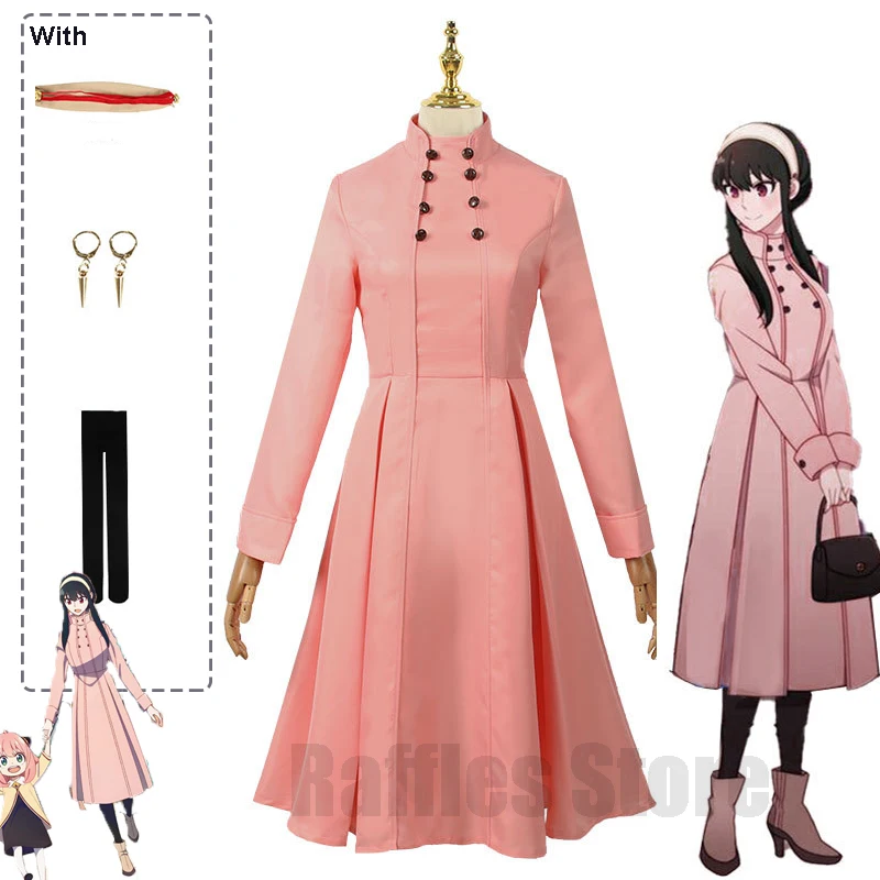 

Женский костюм для косплея шпионской семьи Yor, костюм для косплея из розового платья, костюм в стиле аниме Yor Briar, женский аксессуар, повязка на голову, серьги