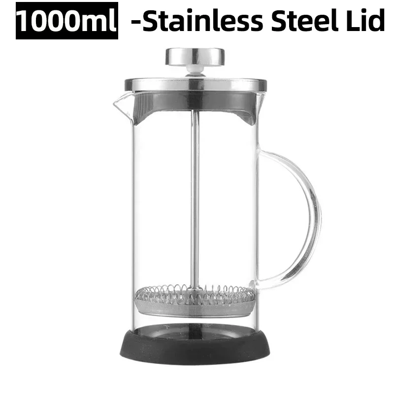 Stainless Steel & Borosilicate Glass French Press Coffee Maker, Heat Resistant Percolator (350-1000ml)