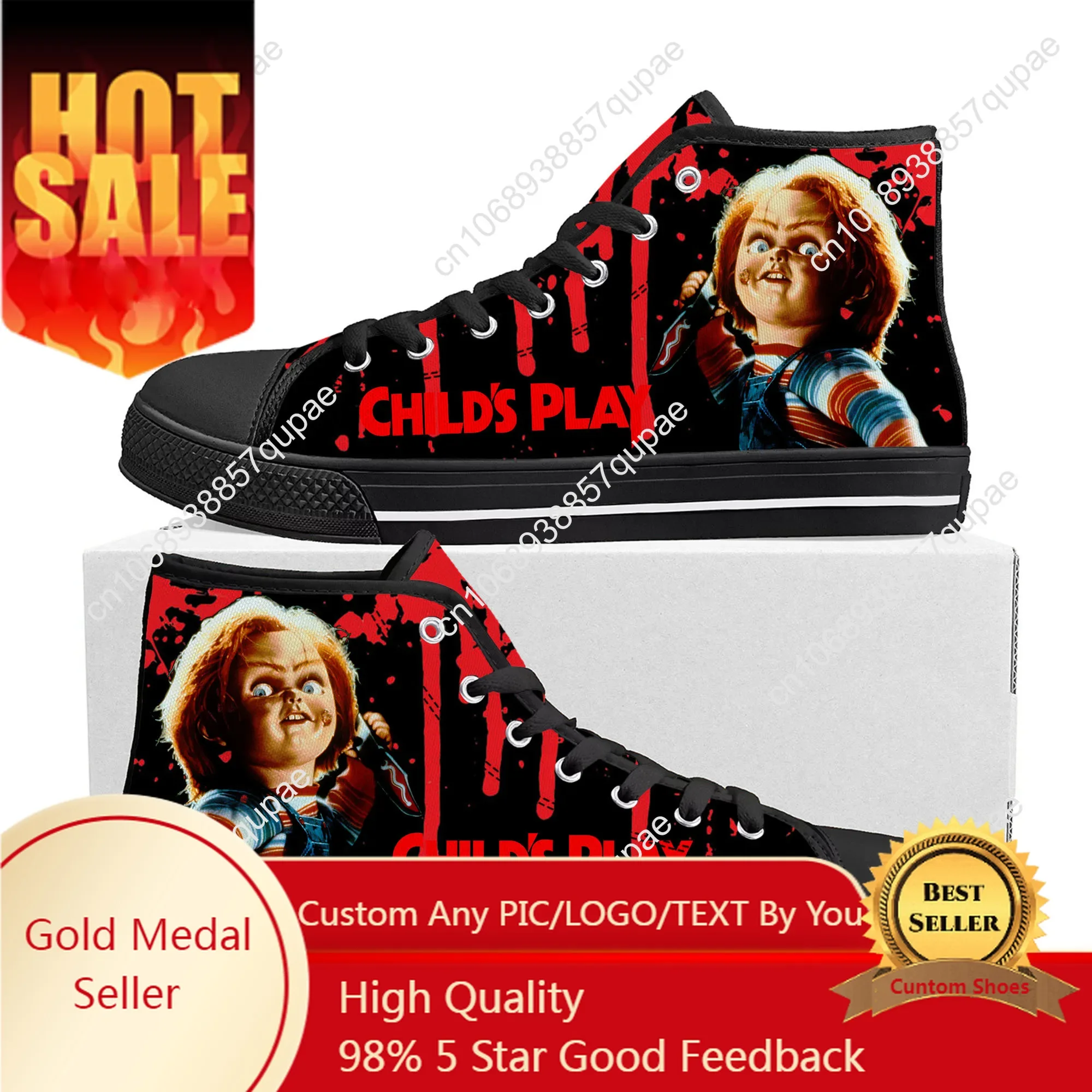 

Horror Movie Childs Play Chucky High Top High Quality Sneakers Men Women Teenager Canvas Sneaker Casual Couple Shoes Custom Shoe
