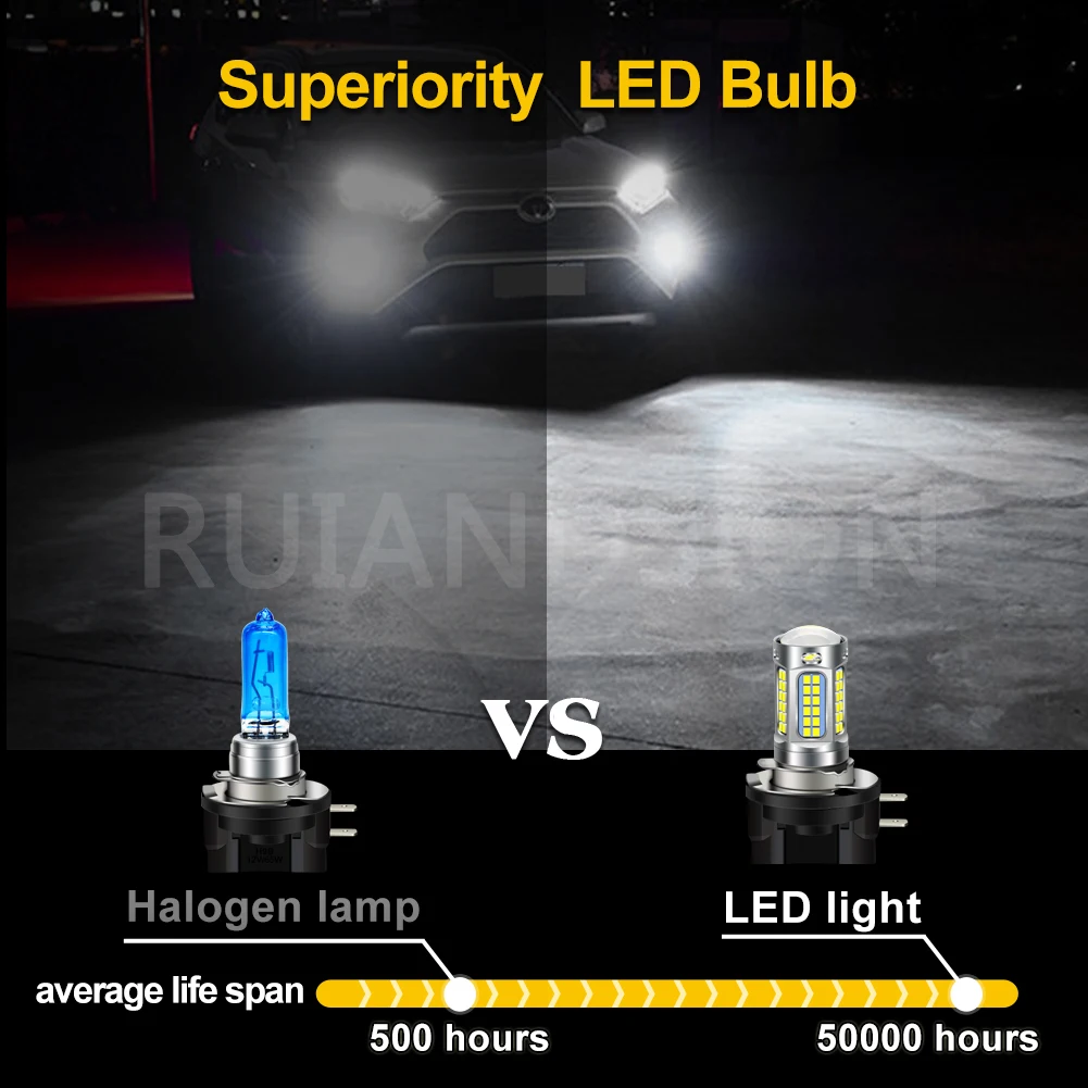 H8B LED H9B H11B 안개등 1200Lm 초고휘도 10-30V 12V 24V 호환 주간 주행등 DRL 트럭 SUV RV 범용 2개