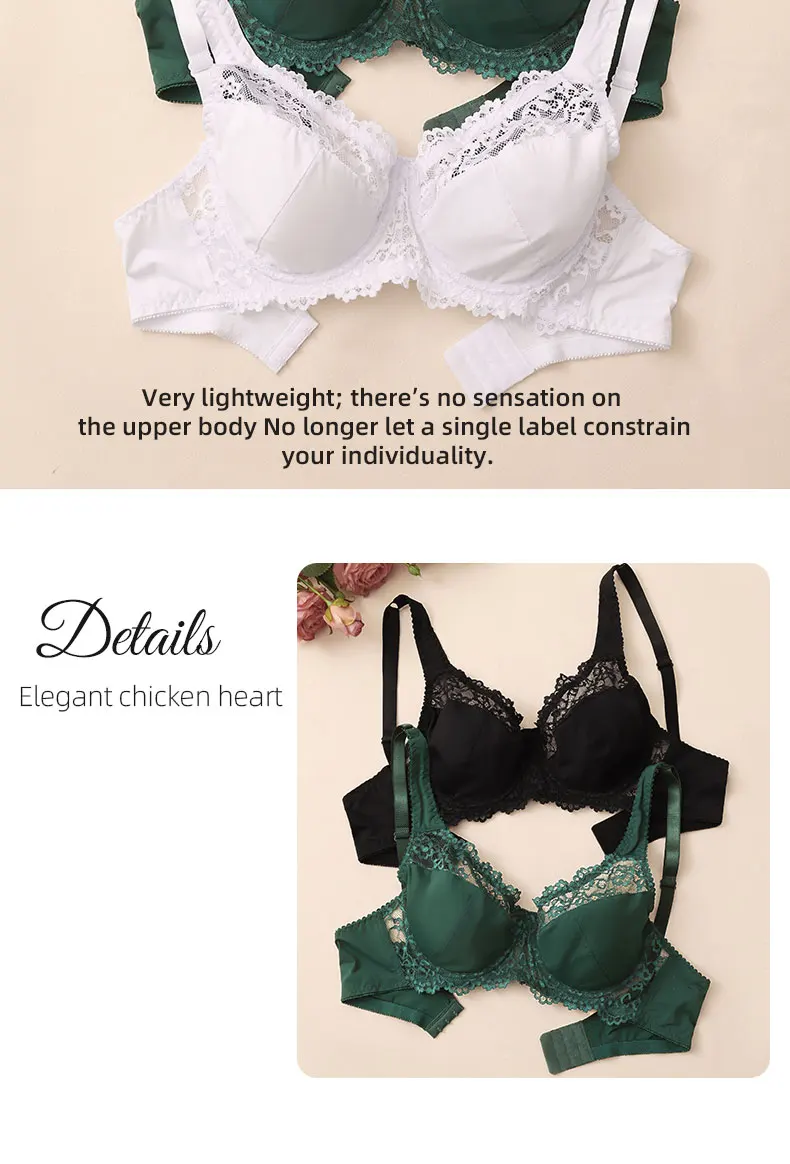 Eleganter Damen-Spitzen-BH mit Hohldesign und Bügelunterstützung, sexy Dessous, BH-Tops, Unterwäsche, große Größen A B C D E Cup – Detail 14