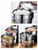 220V Electric Steamer Stainless Steel 35/40/47/52cm Big Capacity Commercial Steamer Pot 3/4 Layers Electric Food Steamer Timing 5