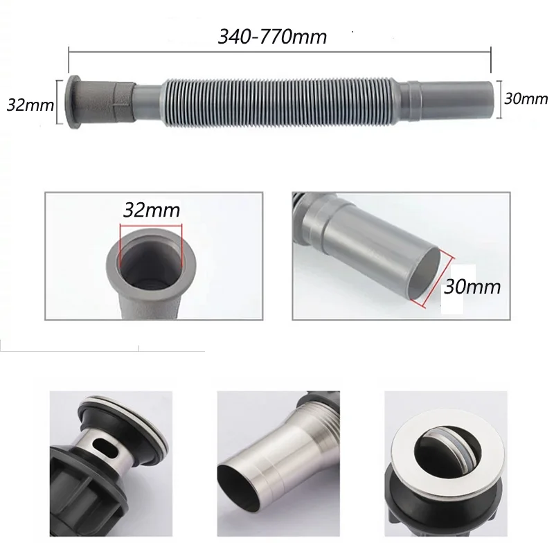 1Pcs Kitchen Sink Drain Pipe Accessories Flexible Stretchable Deodorant Strainer Pipeline Washbasin Anti Blockage Set 5