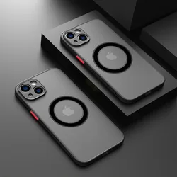 Luxury Magnetic Wireless Charging Phone Case - Shockproof Armor Bumper Cover - iPhone 13 Mini (Black)