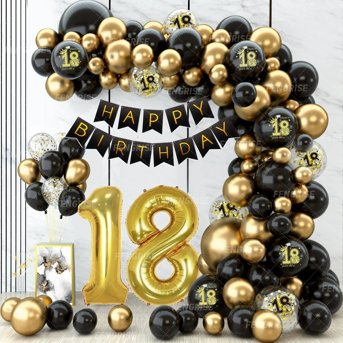 Chemin de table d'anniversaire noir et or, nappe d'anniversaire, décoration  de fête de ballon, toile de fond de maison, mariage, travailleurs adultes,  30, 50 - AliExpress