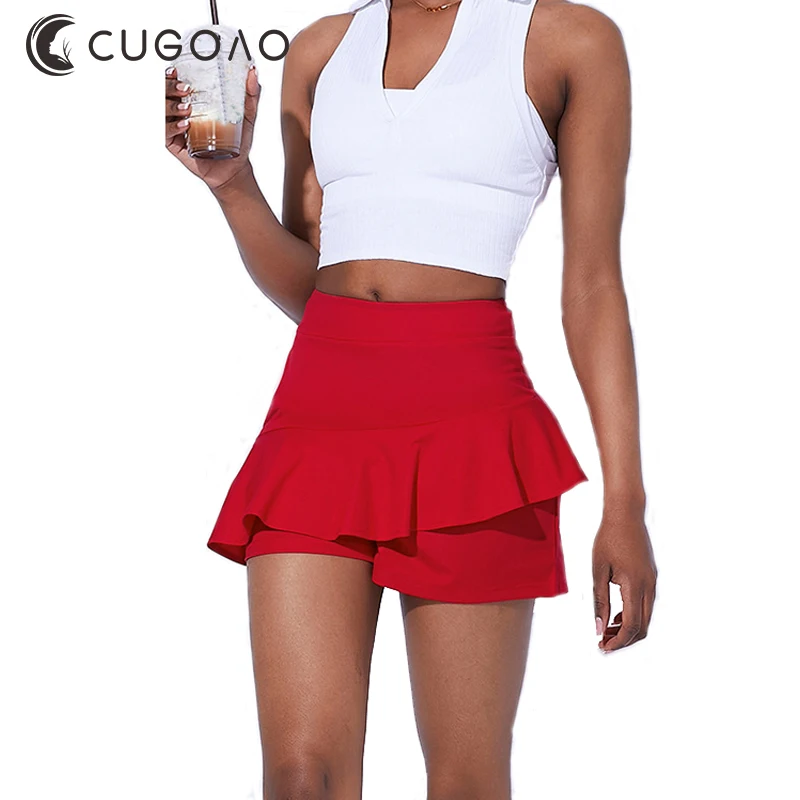 CUGOAO-faldas deportivas para Mujer, falda interior atlética con volantes rojos, De Bádminton De Golf, Uniforme activo para correr, Tenis De -