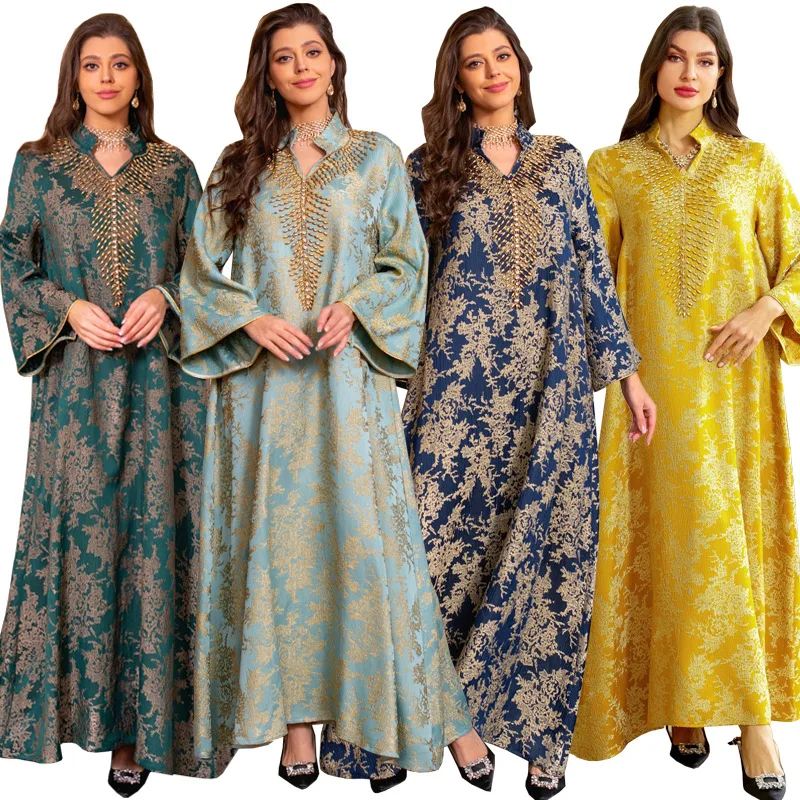 

Muslim Abaya Maxi Dress Dubai Eid Ramadan Beading Embroidered Kaftan Loose Robe Moroccan Caftan Dresses Women Islamic Clothing
