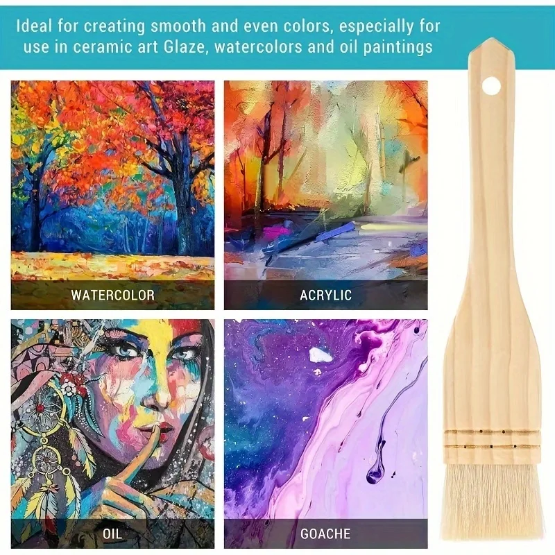 3pcs Flat Hake Paint Brushes Artist Painting Brushes Sheep Hair Bristles Wash Brush for Watercolor Wash Ceramic Pottery Painting 6