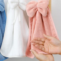 Bowknot Coral Velvet Hand Towel For Bathroom Kitchen Microfiber Soft Hanging Loops Quick Dry Absorbent Cloths Home Terry Towels