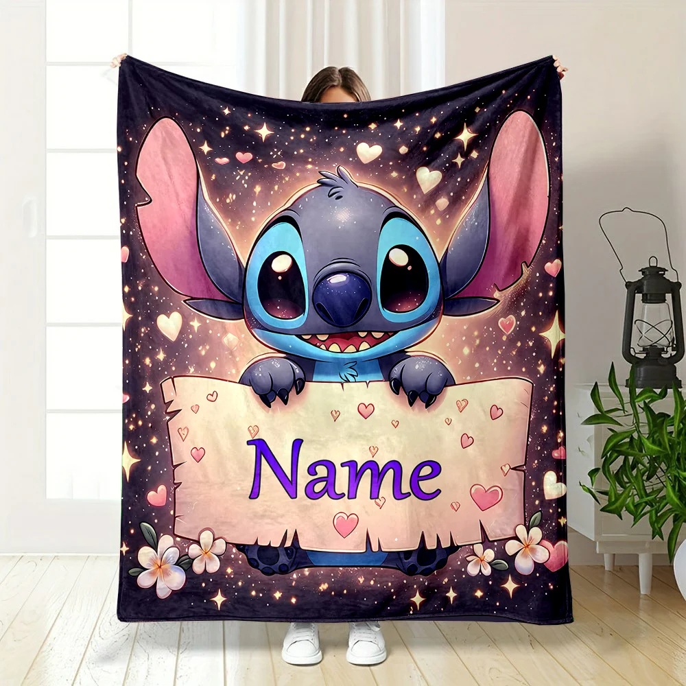 Name Blanket Disney Stitch Print Soft and Warm Blanket Suitable for Home Office Camper Sofa Bed Picnic