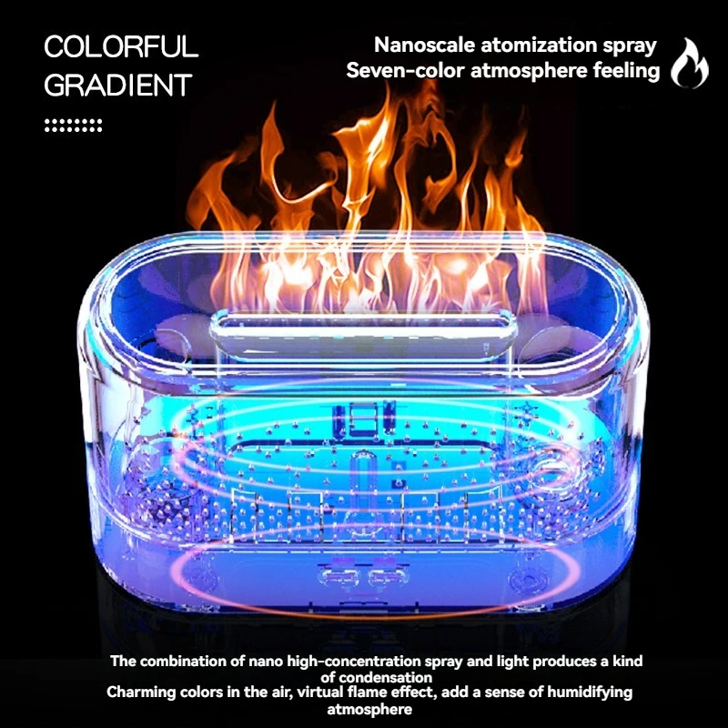 Colorful Flame Air Aroma Diffuser Humidifier Ultrasonic Cool Mist Maker Fogger Led Noiseless Essential Oil Flame Lamp home fragrance products