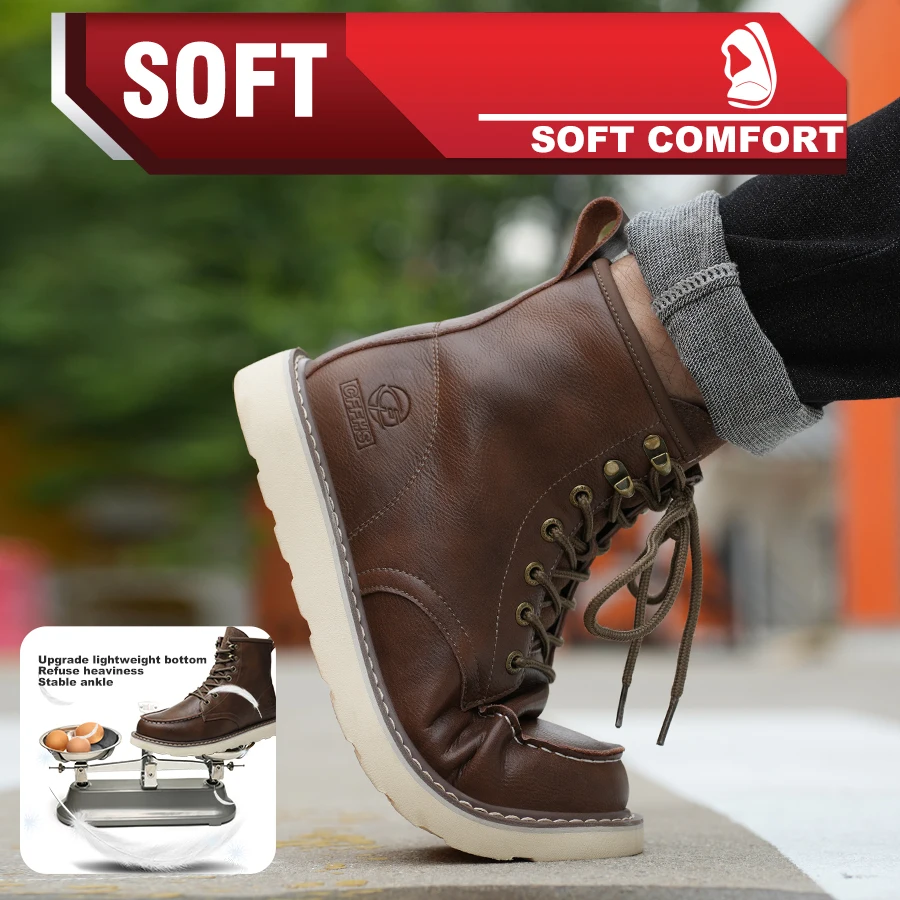 Two layer cowhide high top anti-smash anti-puncture breathable fashion labour insurance shoes safety shoes