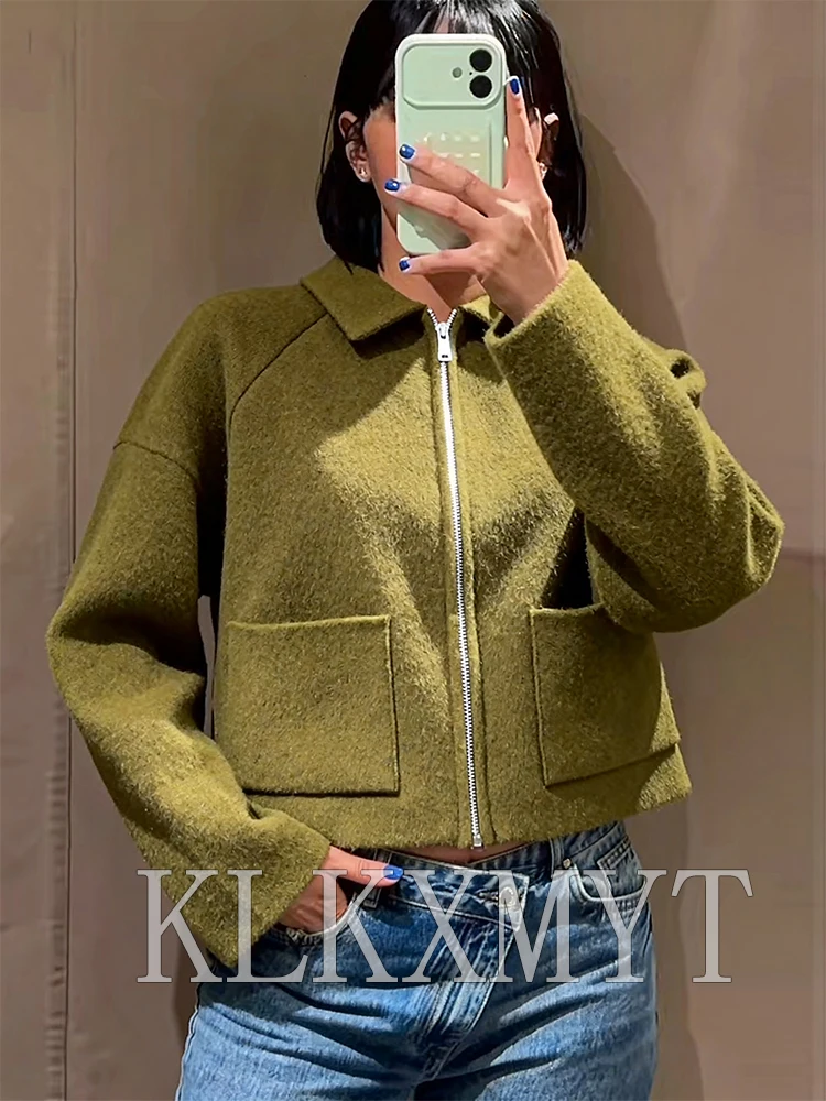 2025 Women Fashion Knitted Cardigan Long Sleeve Pocket Lapel Short Sweater Cardigans Autumn Winter New Style Knitwear Coat