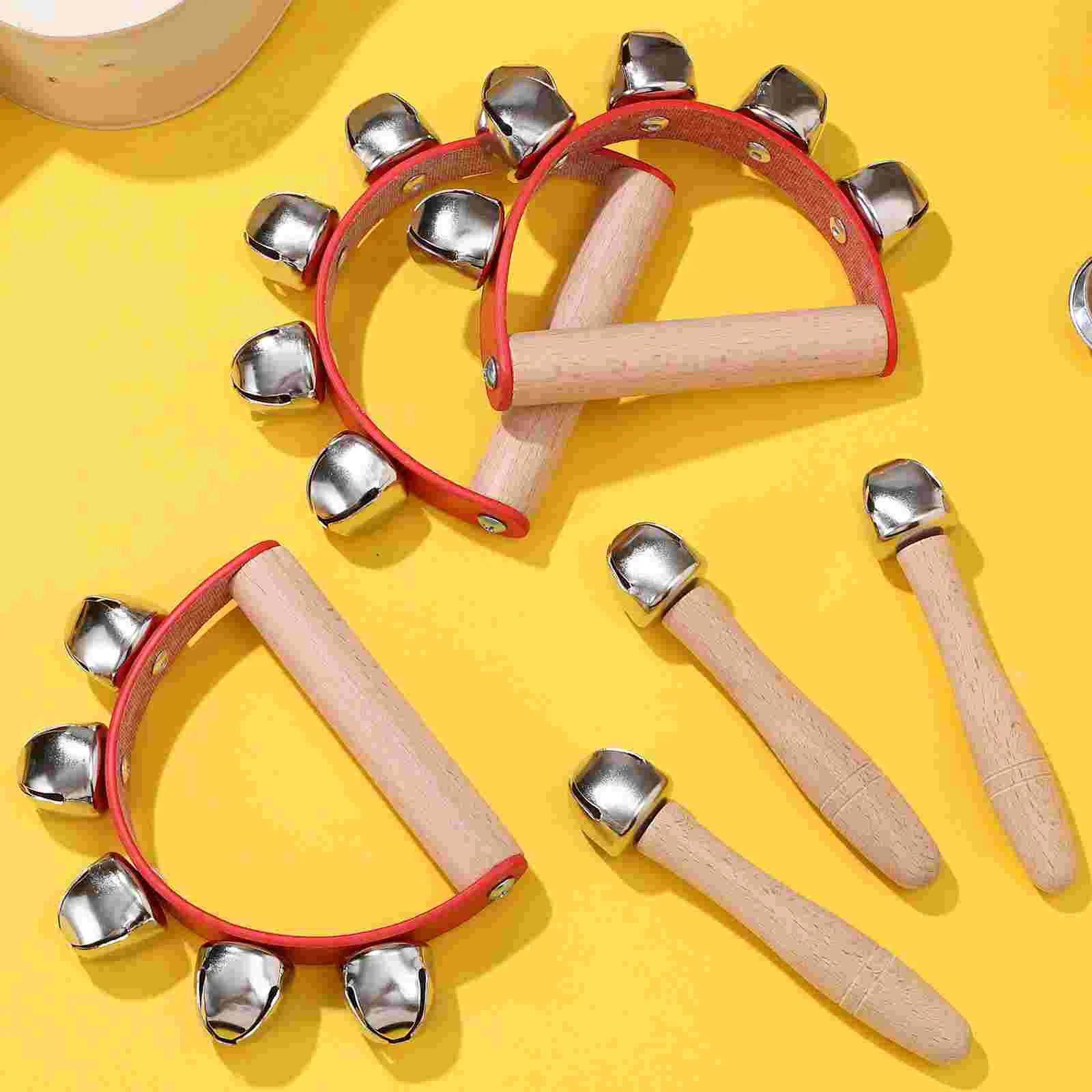 8 Pcs Hand Bell Wooden Handle Bells Jingle Rattle Shaker Stick Wood Bell Rattles Musical Instruments Child Play Beginner Gifts