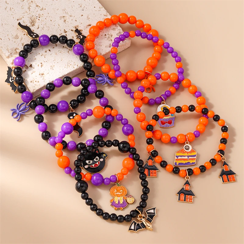 Mode handgemachte Halloween Perlen Armband für Frauen Cartoon Spinne Fledermaus Charms Armband Mädchen Party Festival Schmuck Geschenke