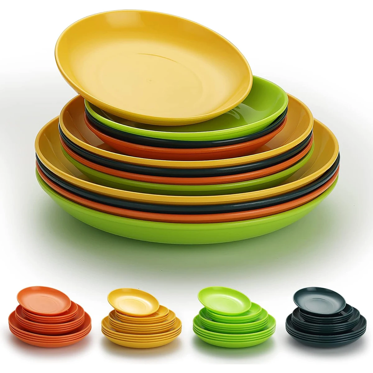 Plastic Plates Set of 12 Pieces,Dinner Plates 3 Size 6.25/7.75/9.25 inch Unbreakable Reusable Dishes for All Purpose and All Age