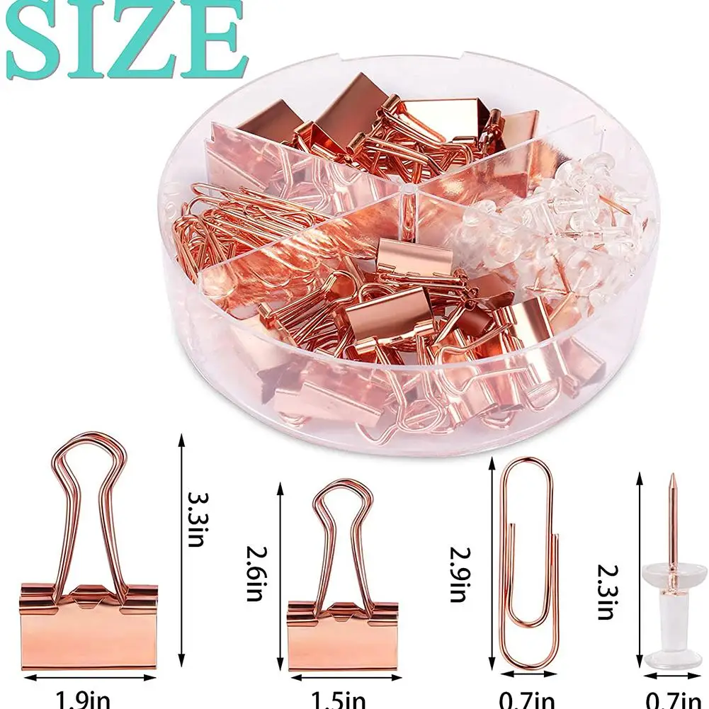 Binder Clips Paper Clips Push Pin Set Rose Gold Push Pins Cute Stationery for Office Accessories School Supplies
