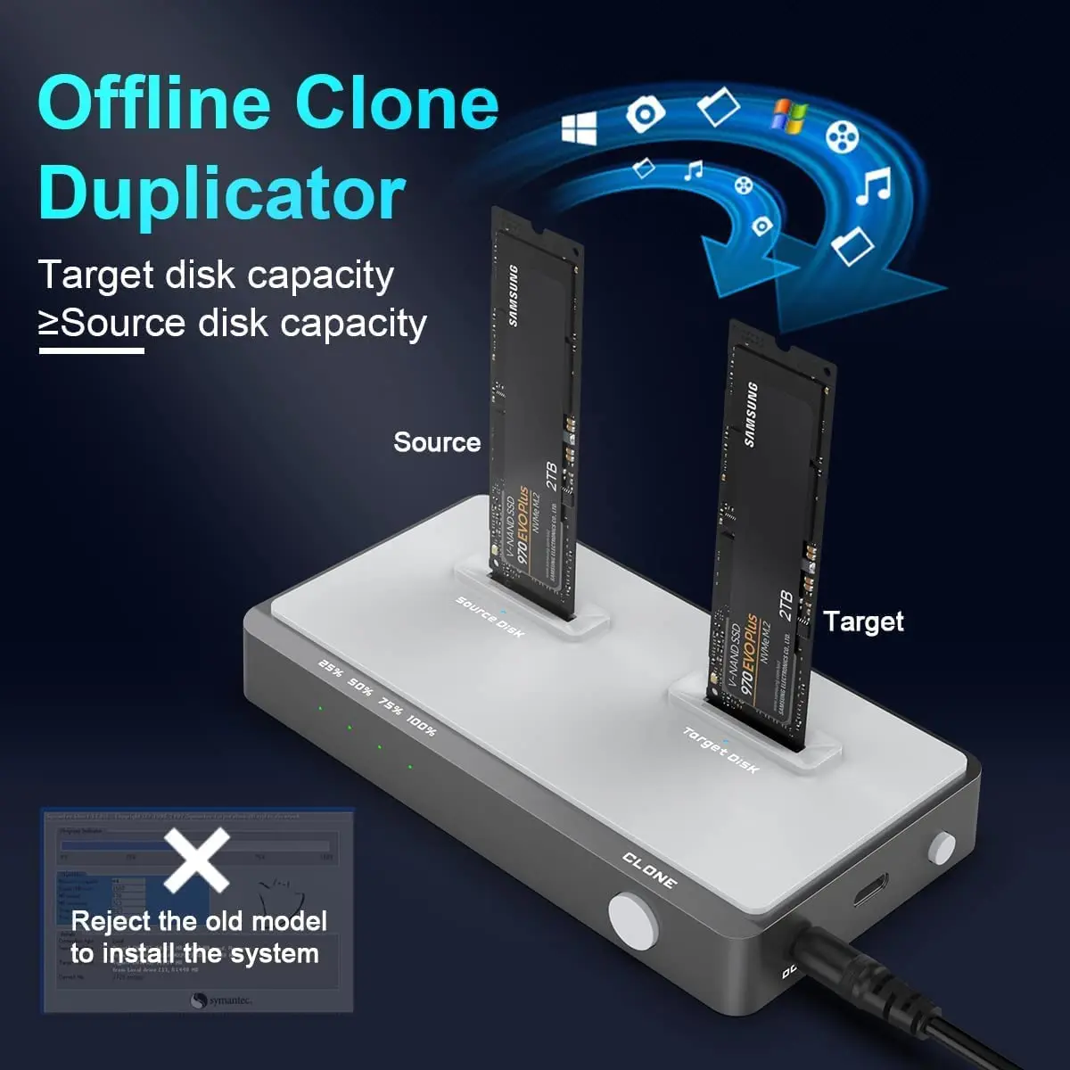 ACASIS NVMe M.2 Duplicator Dual-Bay Offline Clone USB C to NVME Docking  Station for M2 SSD M Key Hard Drives Enclosure (Dual-Bay)