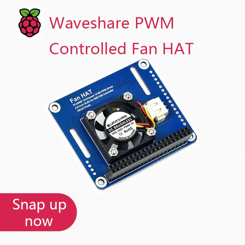 Cappello A Ventaglio Controllato Waveshare Pwm Per Raspberry Pi, I2C, Monitor Della Temperatura