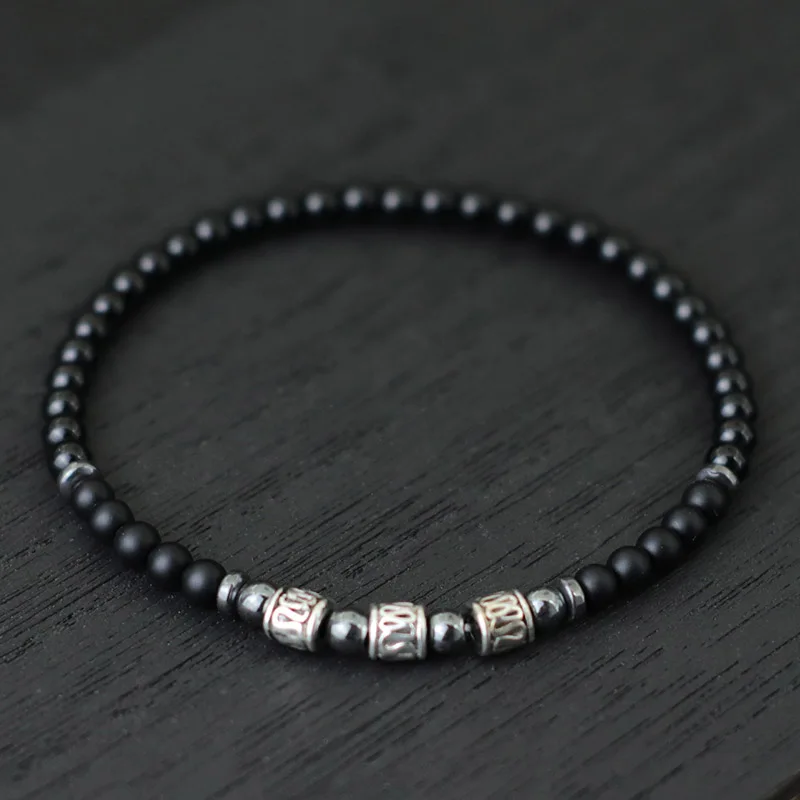 Einzigartige 4mm Stein Armband Männer Frauen Natürliche Lava Lapislazuli Obsidian Perlen Elastische Braclet Sanskrit Brazalete Geschenk Für Liebhaber – Detail 7