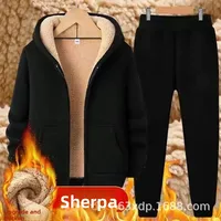 Thickened Lamb Velvet Men's Casual Set Teenagers' Popular Sports Shirt Winter Fleece Lined Pants Hooded Jacket Trendy