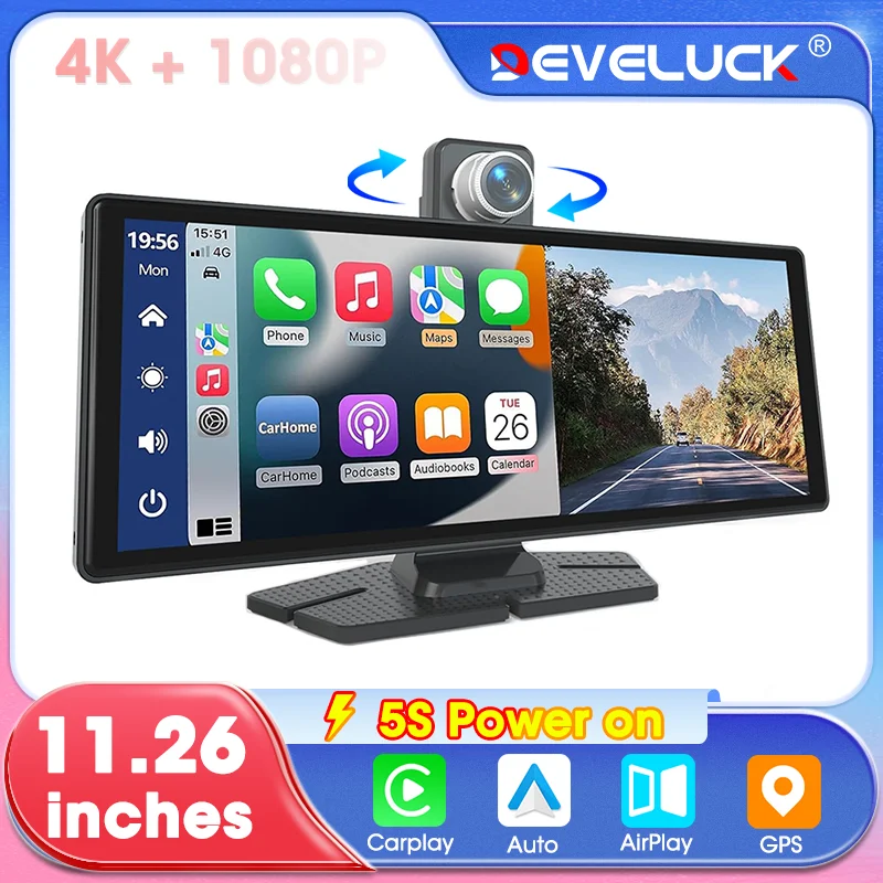 10.26/11.26 "voiture DVR sans fil Carplay Android Auto Dashcam 4K 3840*2160 avant et 1080P caméra de recul 5G WIFI enregistreur vidéo 1 10.26/11.26 "voiture DVR sans fil Carplay Android Auto Dashcam 4K 3840*2160 avant et 1080P caméra de recul 5G WIFI enregistreur vidéo 1
